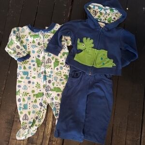 Bundle of 3 Baby Boy Pajamas Jacket Pants Dinosaur